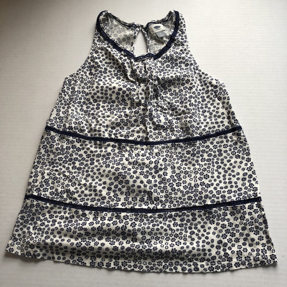 Old Navy Blue White Floral Print Tank Top Sz M A410